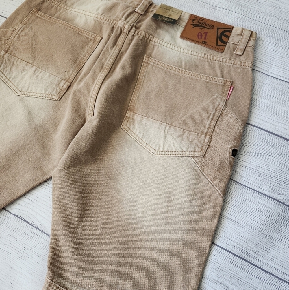 Men's Biker Slim Distressed Jeans (Tan/Taupe Wash) - Picture 15 of 16